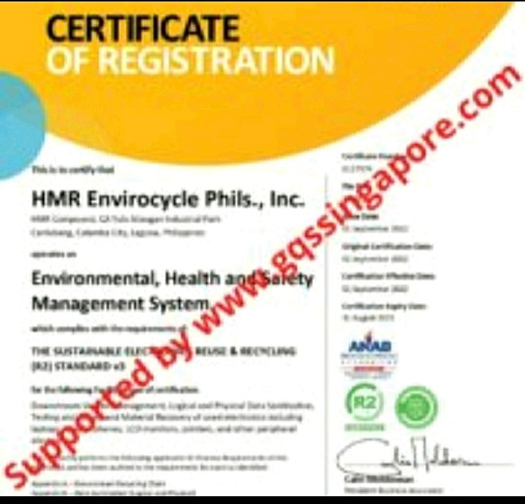 Read more about the article HMR Philippines first to be R2 Responsible recycling certified for Testing and Repair of laptops and Apple I phones, Apple I Pads